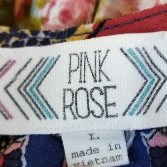 Pink Rose L red navy multi print cut out back top - Picture 2 of 7